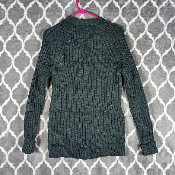 WoolOvers Cardigan Sweater Womens Small Green 100% Wool Cable Knit Pockets - Picture 3 of 8